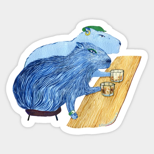 Blue Capybaras Drinking Sticker by argiropulo